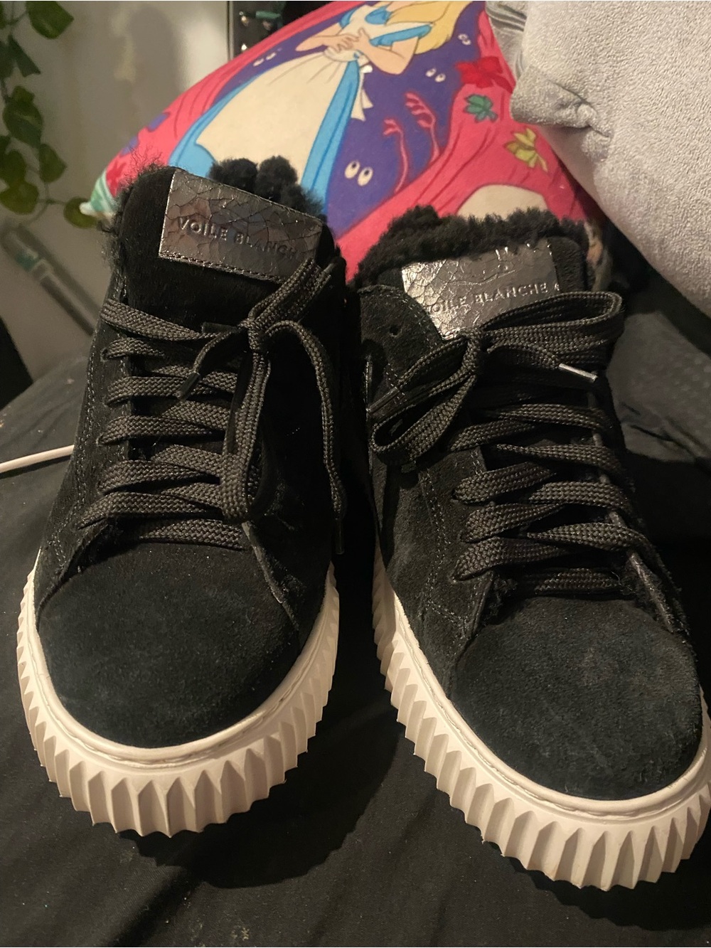 Voile Blanche Black Shearling Suede High Top Sneakers EU 38 |